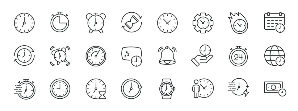 Time thin line icons. For website marketing design, logo, app, template, ui, etc. Vector illustration.