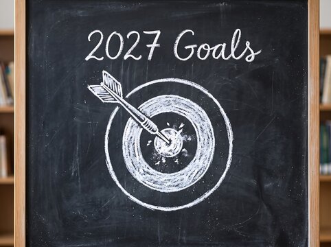 Chalkboard Showing Twenty Twenty Seven Goals Target