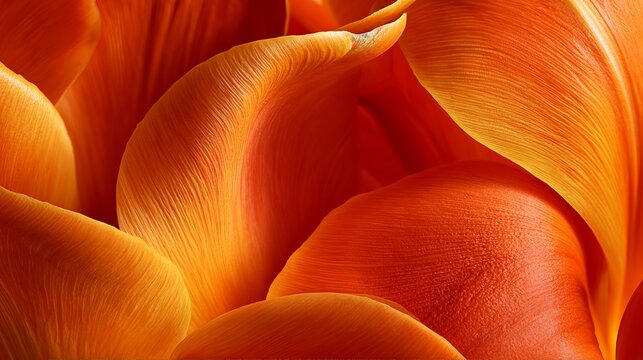Macro closeup view of orange tulip flower petals with soft warm lighting botanical warm light abstract gardening