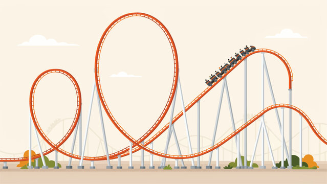 Colorful roller coaster ride with thrilling loops and steep drops on transparent background illustration