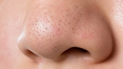 Naklejka premium Close up macro of nose with visible blackheads enlarged pores and oily skin texture for dermatology concept