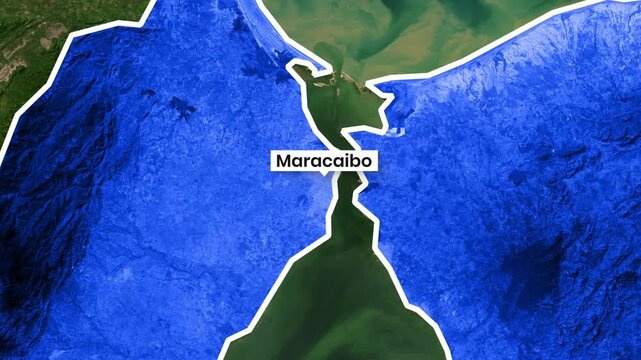 Maracaibo Lake and surrounding geographical features animated motion video clip