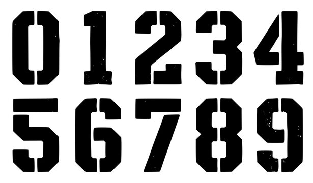 Retro Stencil Sports Jersey Numbers 0-9 Distressed Vintage Athletic Vector Collection