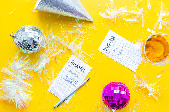 Work with fun. To do lists with confetti and disco balls. Admin night party concept