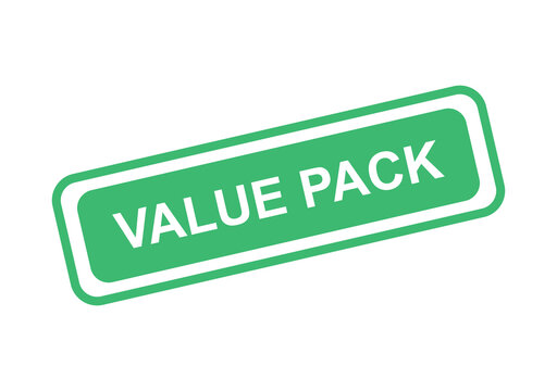 Green value pack sticker label with rounded corners and bold white text for marketing promotions and retail sales isolated on transparent background