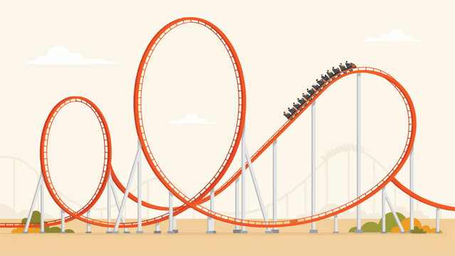 Exciting roller coaster ride featuring thrilling loops and steep drops on a sunny day