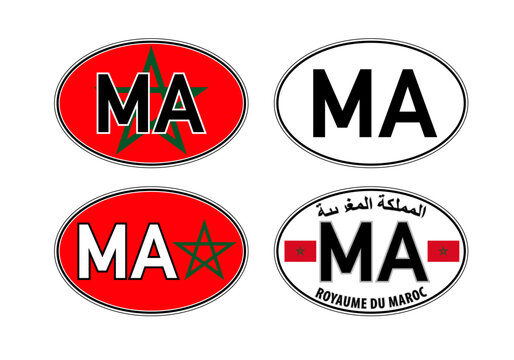 Morocco, oval international vehicle registration code license plate car sticker, vector illustration