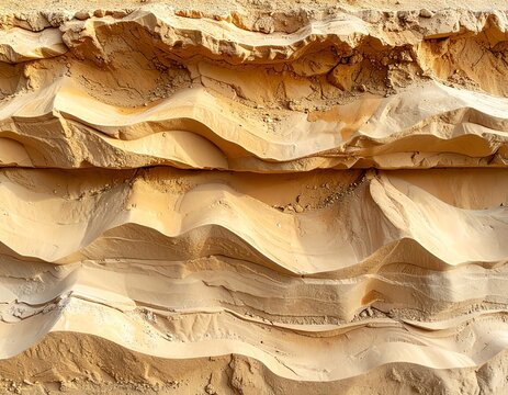 Stratified rock formation with wavy layers of sand and earth