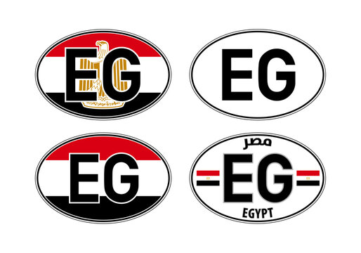 Egypt, oval international vehicle registration code license plate car sticker, vector illustration