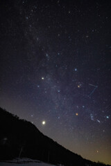 Orion constellation, zodiacal light and Milky Way stars on a dark countryside skies. © astrosystem