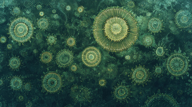 Abstract microscopic cell virus pattern background in green tones