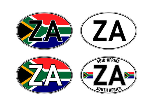 South Africa, oval international vehicle registration code license plate car sticker, vector illustration