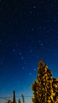 Summer Milky Way stars and landscape scenery silhouettes.