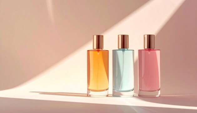 Scent stacking concept with colorful perfume bottles