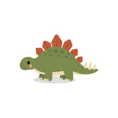 Hand drawn stegosaurus dinosaur character with green body, back plates and tail spikes for kids designs. © Oksana