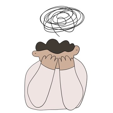 Man in depression, overthinking, mental health, flat illustration 