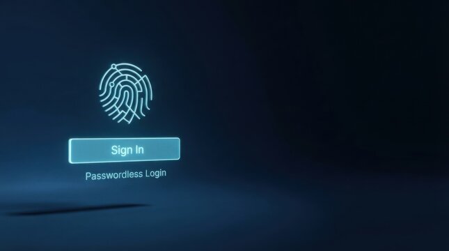 Passwordless Login Fingerprint Icon with Sign In Button on Dark Blue