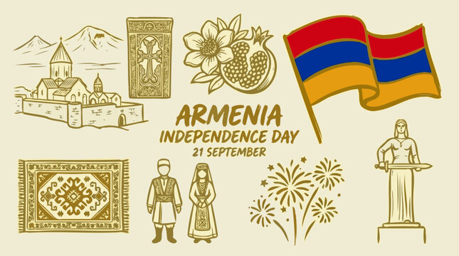 Armenia Independence Day greeting banner with line art illustration