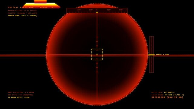 Futuristic Thermal Infrared Optical Periscope Heads Up Display Interface Screen HUD Overlay Graphic