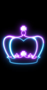 Vertical Neon Royal Crown Animation on Black Background &ndash; Glowing Luxury King Queen Crown Icon, Regal Light Outline, Seamless Loop, 4K Vertical with Alpha