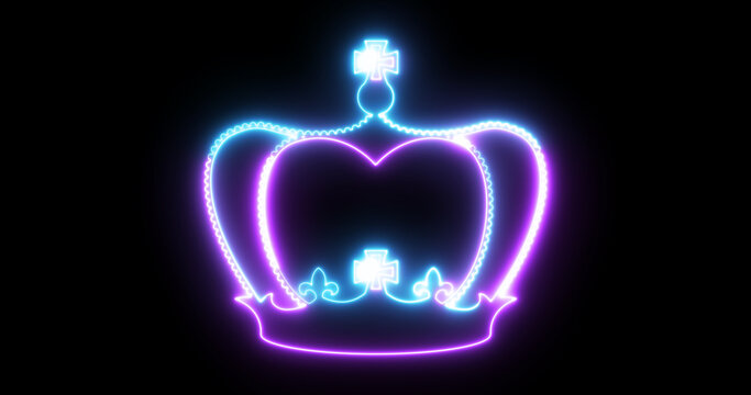 Neon Glowing Royal Crown Animation on Black Background &ndash; Luxury King Queen Crown Icon, Regal Light Outline, Seamless Loop, 4K Motion Graphics with Alpha