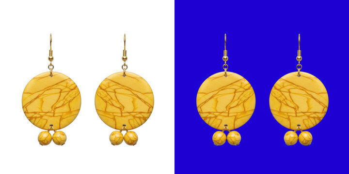 Elegant yellow marble disc dangle earrings with golden hooks accessory transparent png