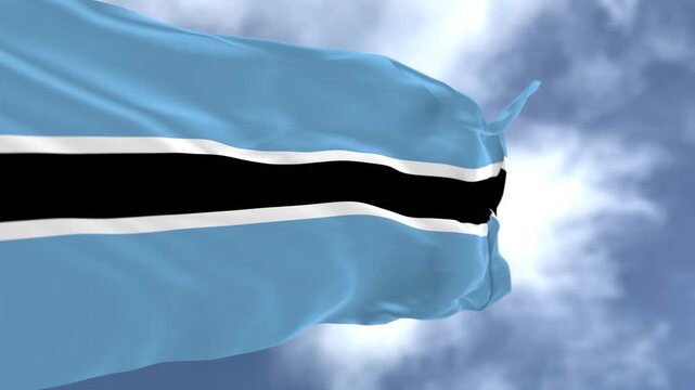 Botswana National Flags Waving with Sky Background.