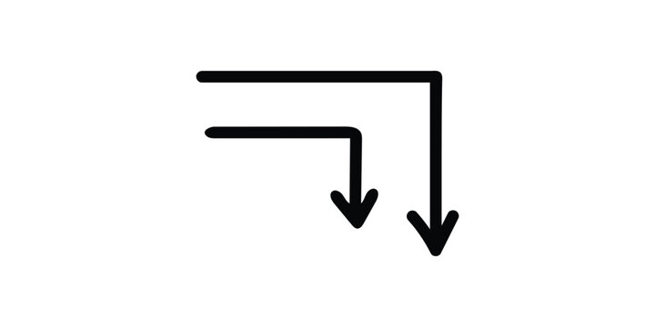 Minimalist graphic illustration featuring two black right angle arrows pointing downwards on a plain white background