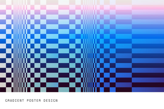 Abstract Blue Pink Gradient Background with Distorted Checkerboard Pattern