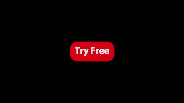 Try Free CTA Text Animation on Red Button with Arrow Cursor Click on Transparent Background for Software, App, Subscription, Service, Website.

