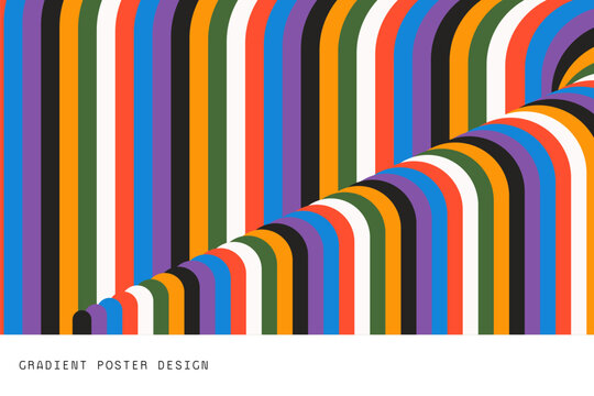 Abstract Multicolor Geometric Stripe Background with Curved Perspective Waves