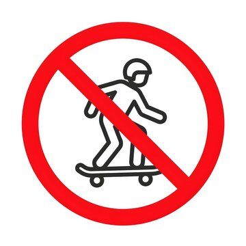 No Skateboarding Prohibition Sign With Skateboarder Silhouette and Red Circle Slash