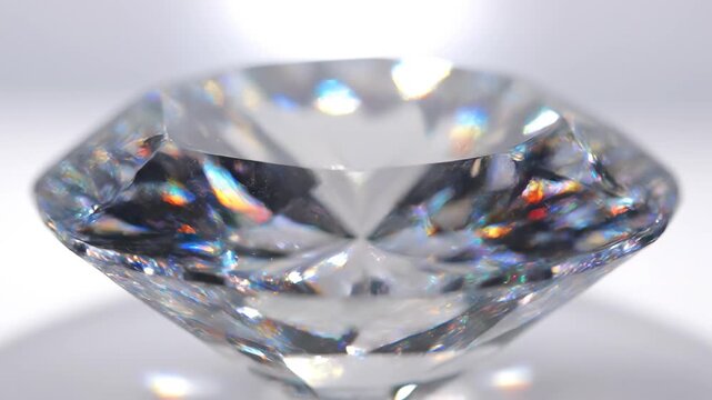 Brilliant cut diamond facets sparkling with light in studio macro detail