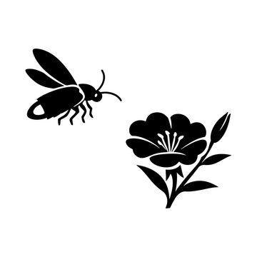 Bee and flower silhouette illustration on a white background simple nature design