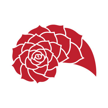 Red rose flower silhouette on a white background stylized botanical illustration