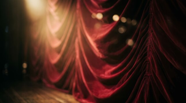 Soft Focus Stage Curtain Backdrop Illuminated by Spotlight with Blurred Lighting Effect stage curtain spotlight backdrop theater performance show light lighting soft blurred motion abstract drape