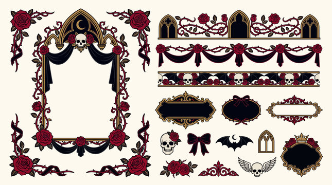 Midnight Velvet Rose Frame Border Ornamental Decorative Set