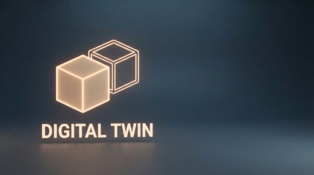 Digital Twin Glowing Cube Pair Icon on Dark Background