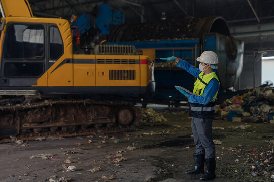 Industrial safety inspection of waste storage and forklift operations.