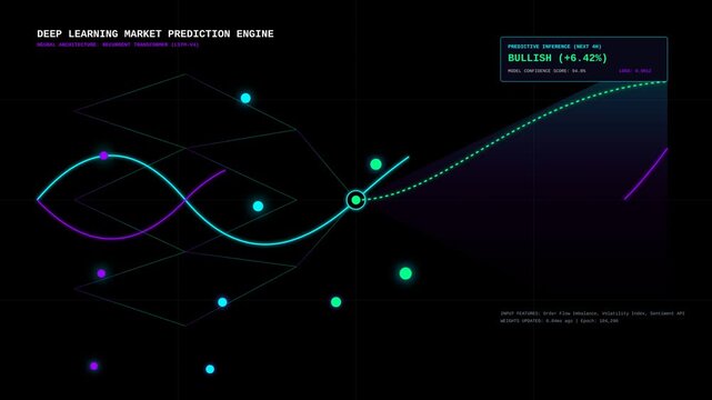 Deep Learning Market Prediction Engine Visualizing Financial Data Trends and Neural Network Analytics