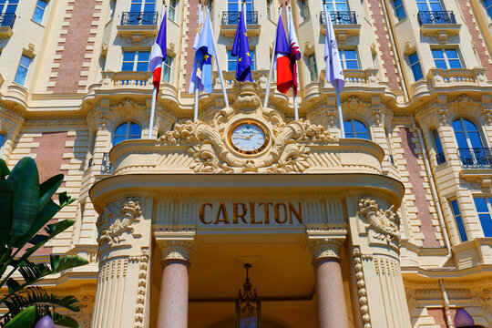 Carlton Hotel entrance with clock, Cannes