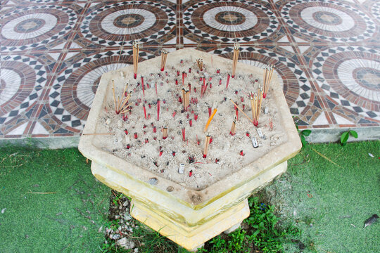 Incense sacrificial offering in Joss stick pot or thurible incense burner for thai people respect blessing mystical Ganesha or ganesh in Ganesha Devasathan Shrine Ganesh Park in Nakhon Sawan, Thailand