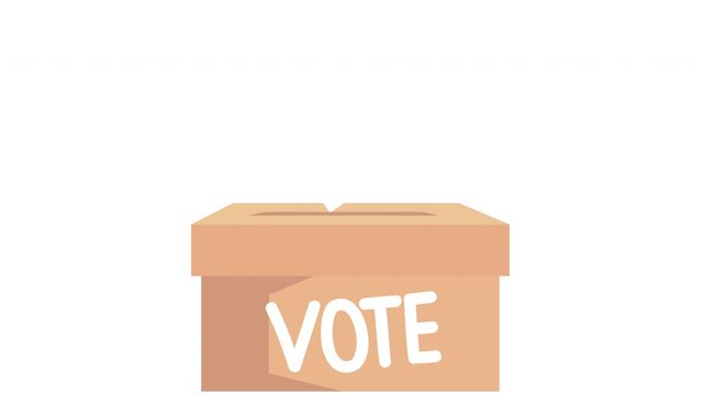 ballot papers with check marks drop into the slot of the box labeled VOTE