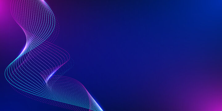 Abstract colorful wavy line background with glowing particle wave light. Design for futuristic creative cover design wallpaper.