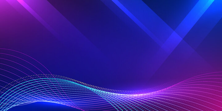 Digital wave on blue and violet background with light beam.  Design vector graphic for cyber business big data cloud computing and internet connection.