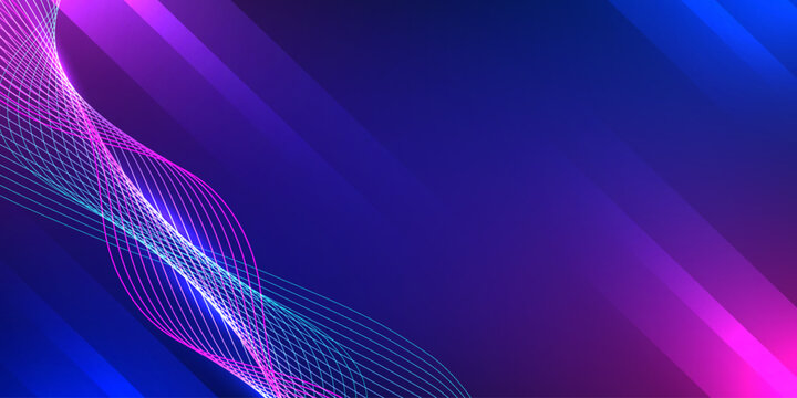 Digital glowing particle wave on blue and violet background with light beam. Design for digital art website backdrop mobile application screen and event.