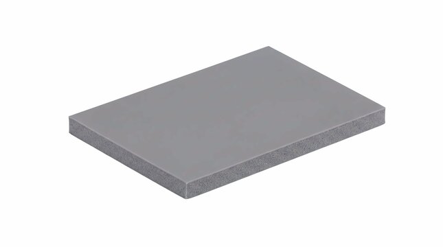 Rectangular grey foam board with smooth surface finish showing industrial texture isolated on a clean bright white studio background view