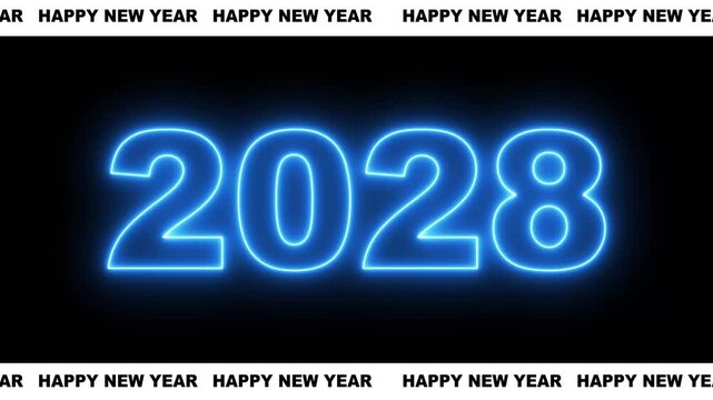 Banner design of happy new year 2028 for celebrate thirty first night. Happy new year 2028 text animation, year change concept, alpha channel 4k video.