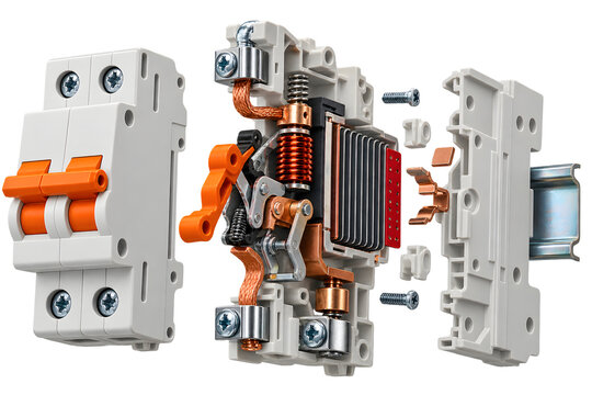 Exploded View of a Dual Pole Miniature Circuit Breaker with Internal Electrical Mechanism
