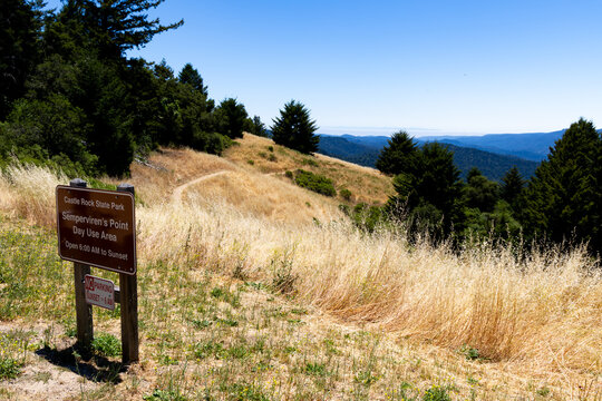 Brown trail sign for Sempervirens Point Day Use Area in Castle Rock State Park California USA